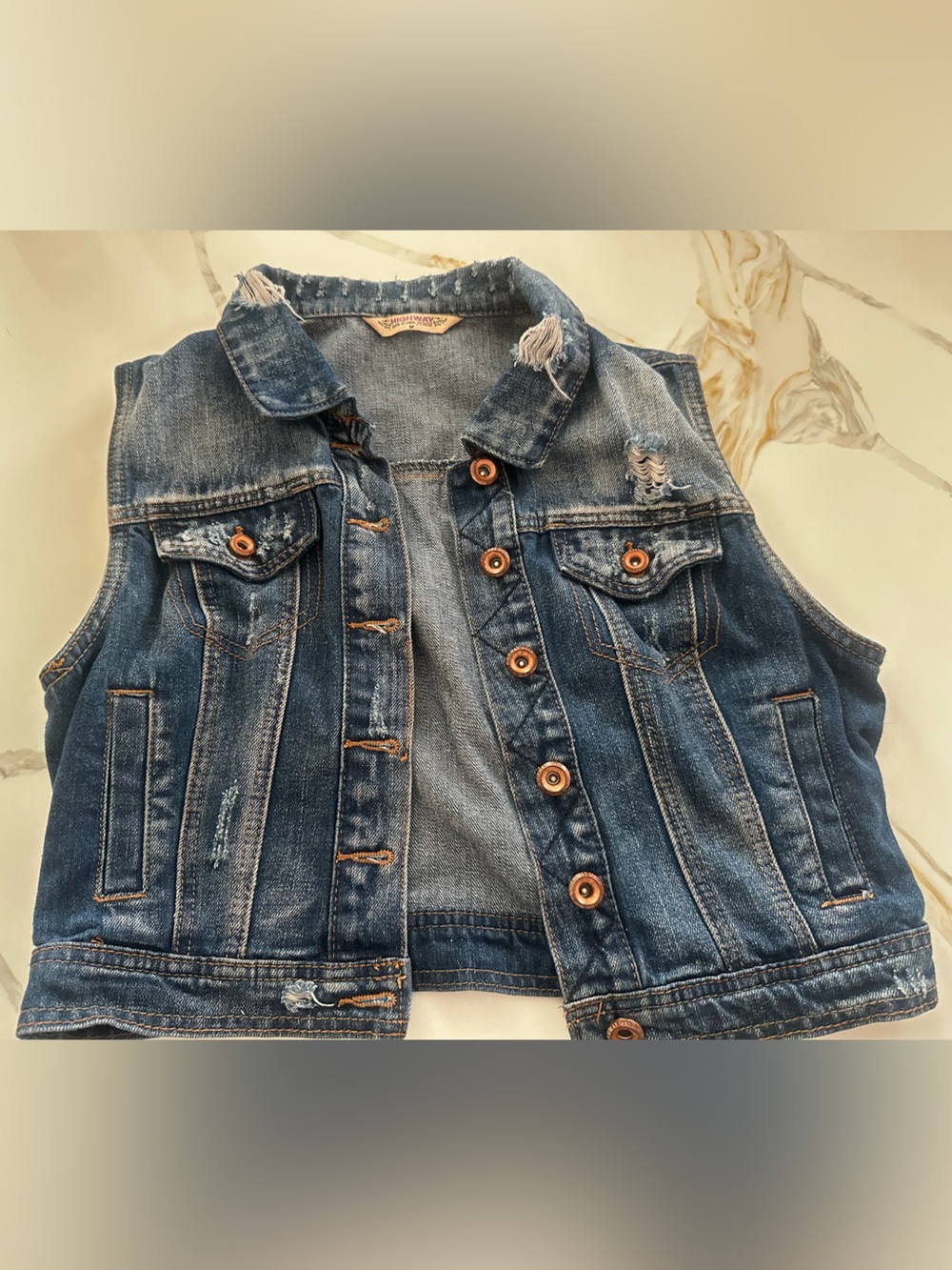 Highway Jeans Indigo Denim Vest with Tan Label